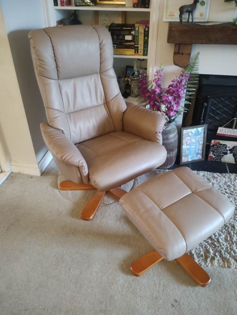 Faux Leather Swivel Recliner Chair and Footstool