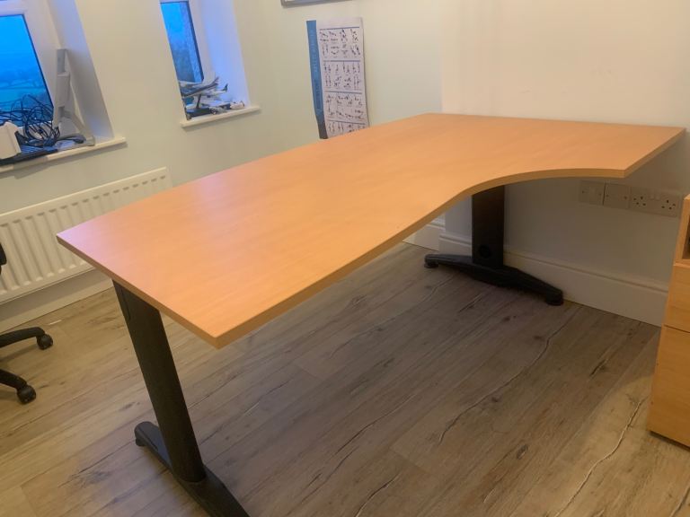 Large curved beech office desk 