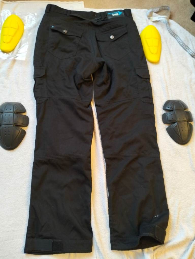 Route One DNM001 Mens Motorcycle Cargo Jeans Armoured Black Kevlar 34" Reg 31" Leg