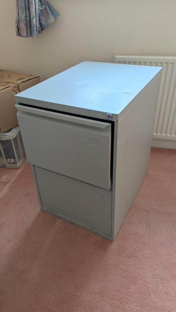 Grey Metal Filing Cabinet – Two Drawers, GoodCondition