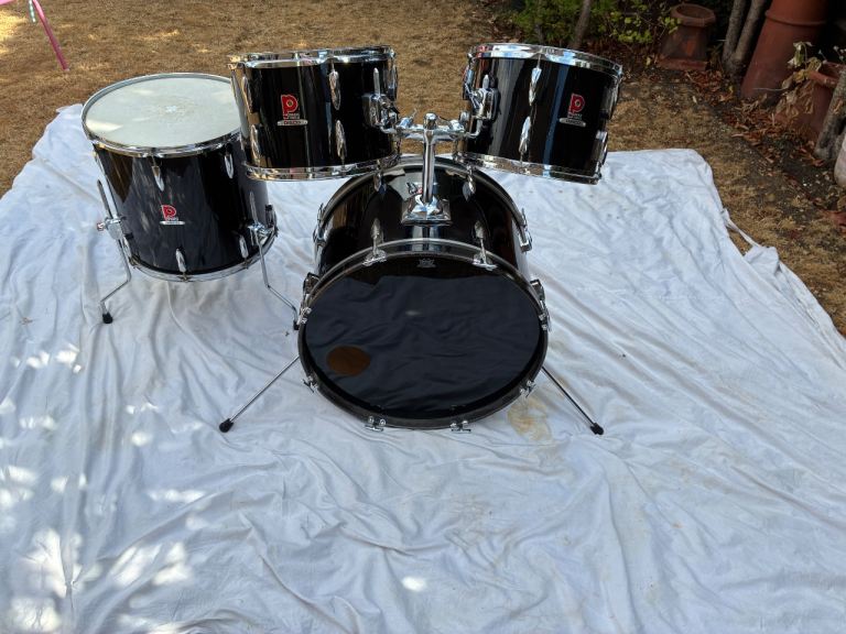 Vintage Premier Disco Drum Kit, Black Wrap, early 1980’s 