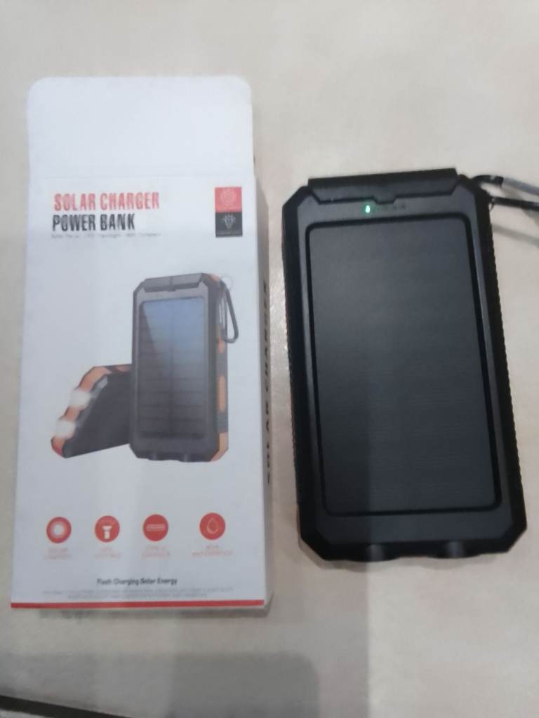 Solar power bank, portable phone charger with torch and compass new