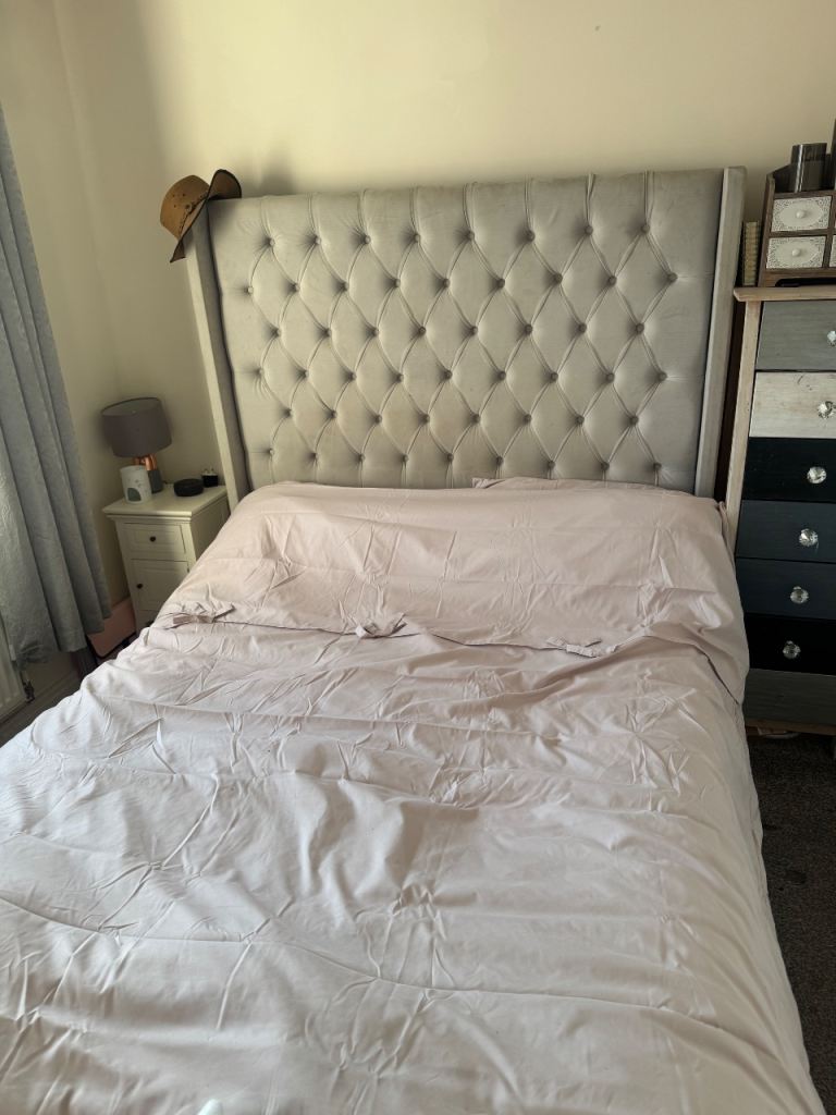 Double bed with mattress and thick topper 