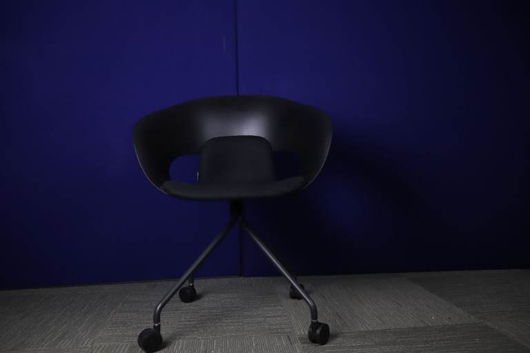 Black Fabric Chair with Plastic Back and Black Base with Wheels - 2OOF-CH-1215