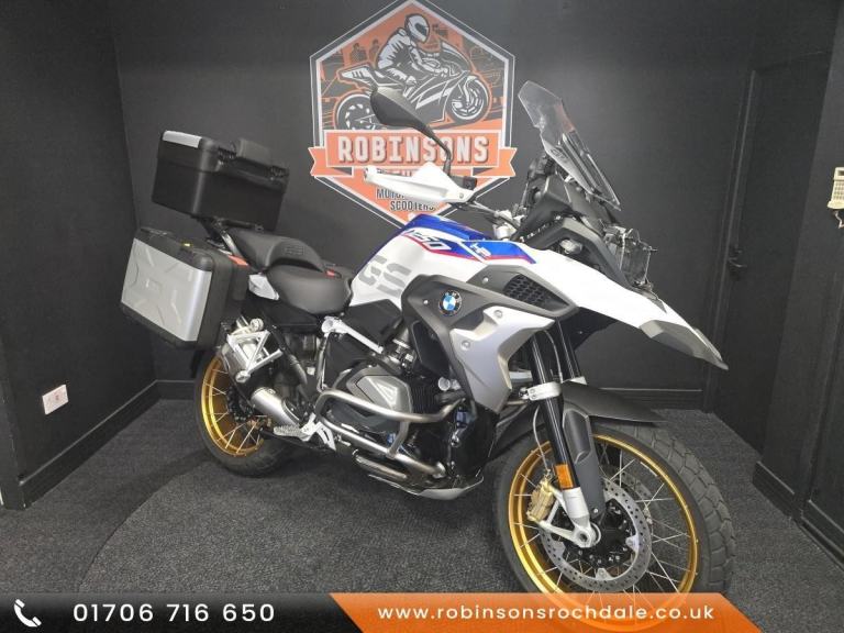 2020 20 plate BMW 1250 GS TE Rallye with only 1653 miles. BMW 3 box luggage