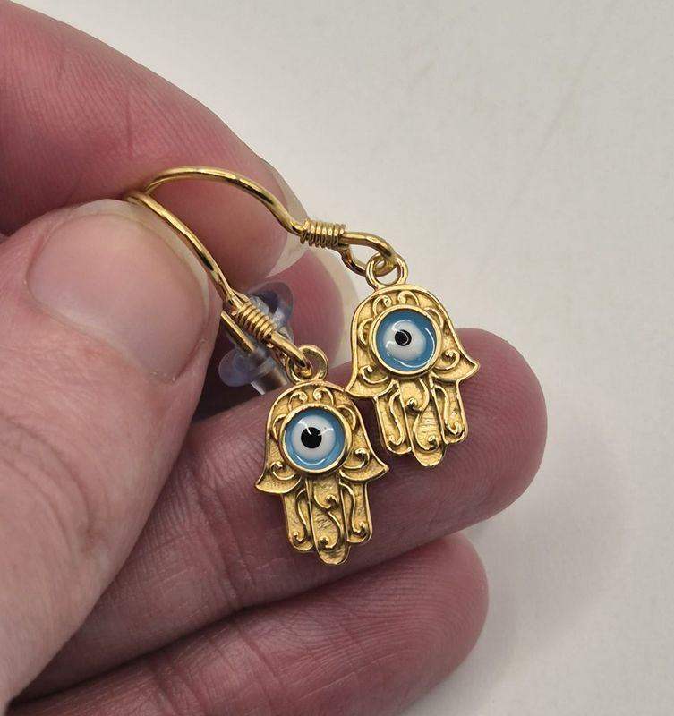 NEW 925 silver, gold plated and evil eye dangle earrings