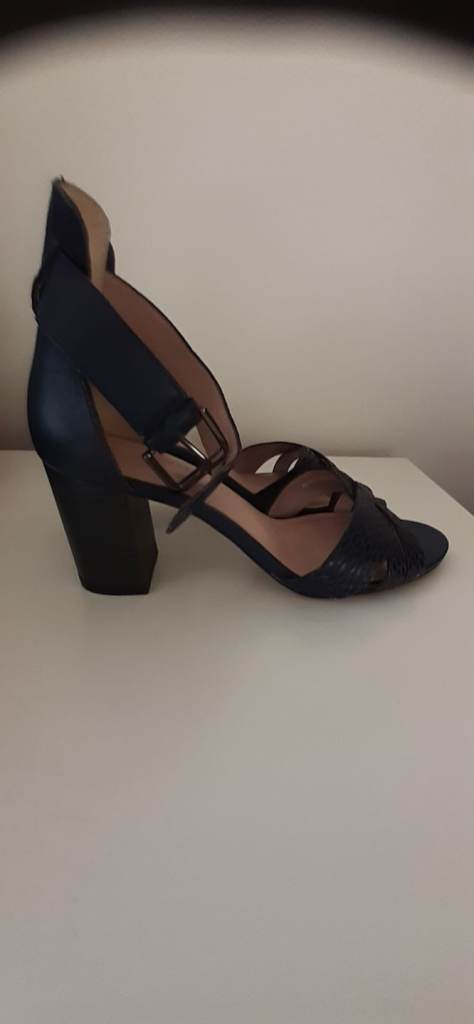 image for Navy Leather 2.5inch high heal evening shoes