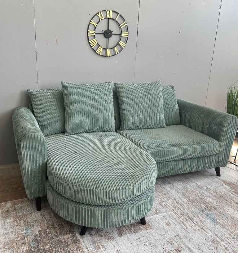 DFS Duck Egg Fabric L Shaped Sofa With Chaise £195 Free Local Delivery  Can be Left or Right Hand 
