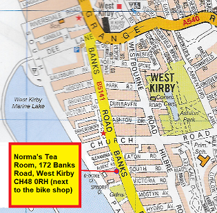 Welcome to Norma's Tea Room at 172 Banks Road, West Kirby CH48 0RH (next to Bikes & Boards)
