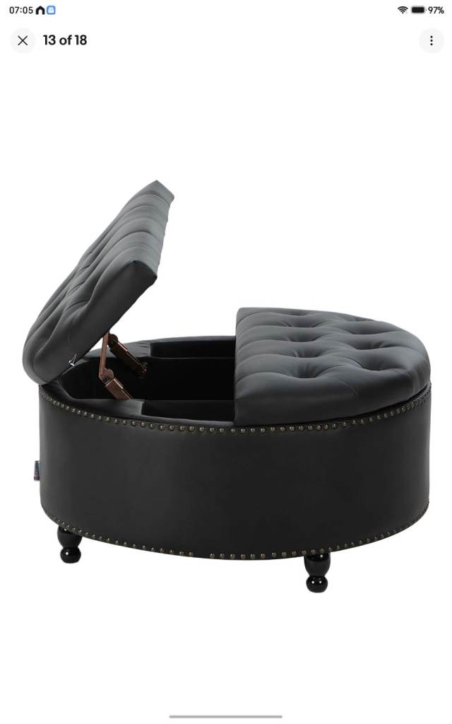 Black Tufted Round Storage Ottoman – BRAND  NEW IN THE BOX 