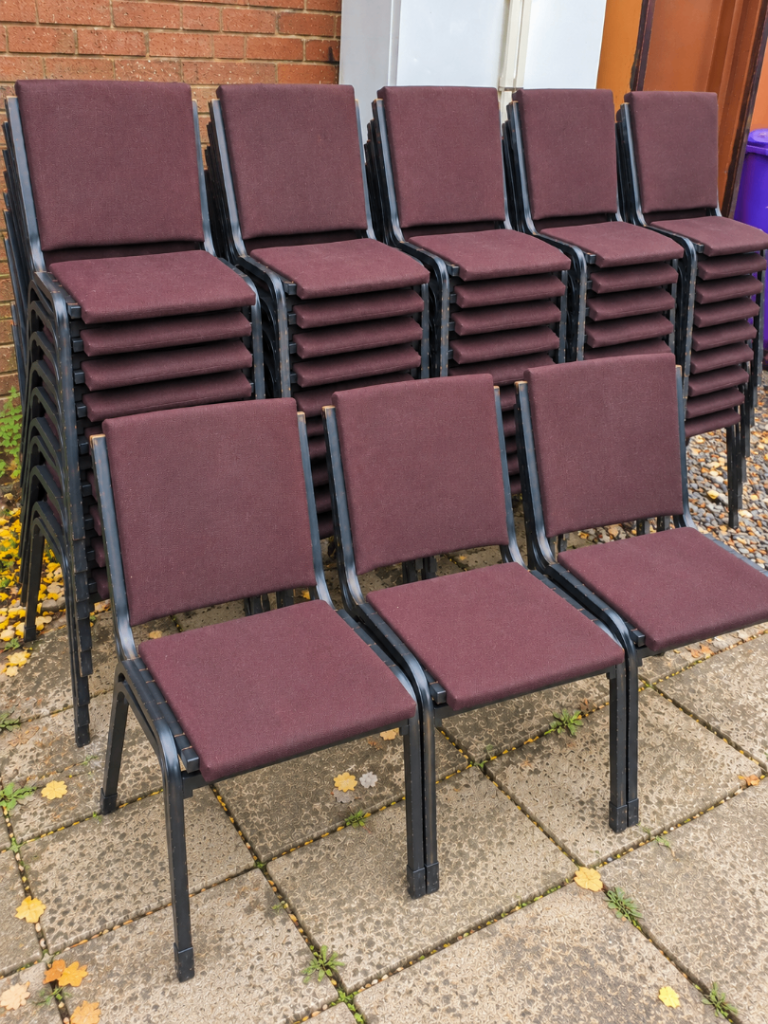 40 PREMIUM COMMERCIAL STACKING CHAIRS – HEAVY-DUTY METAL FRAME | PADDED SEATS | CHURCH, EVENTS