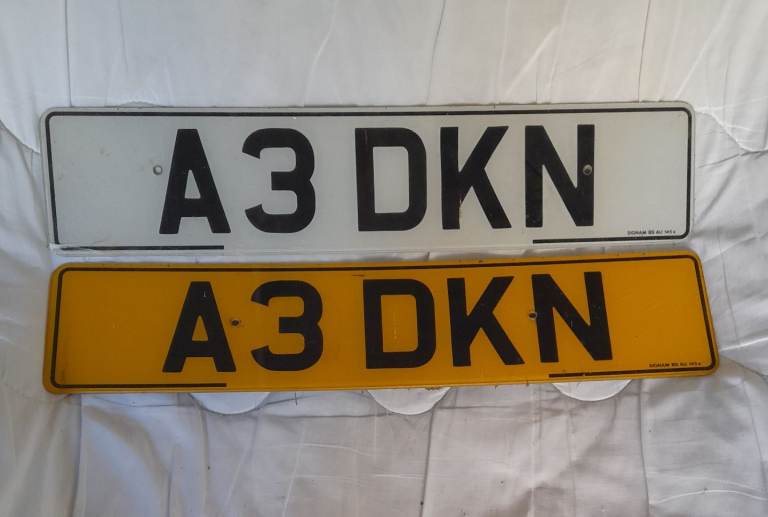Registration number plate A3 DKN on Retention