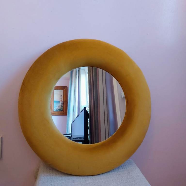 Circular Yellow Velvet Mirror 