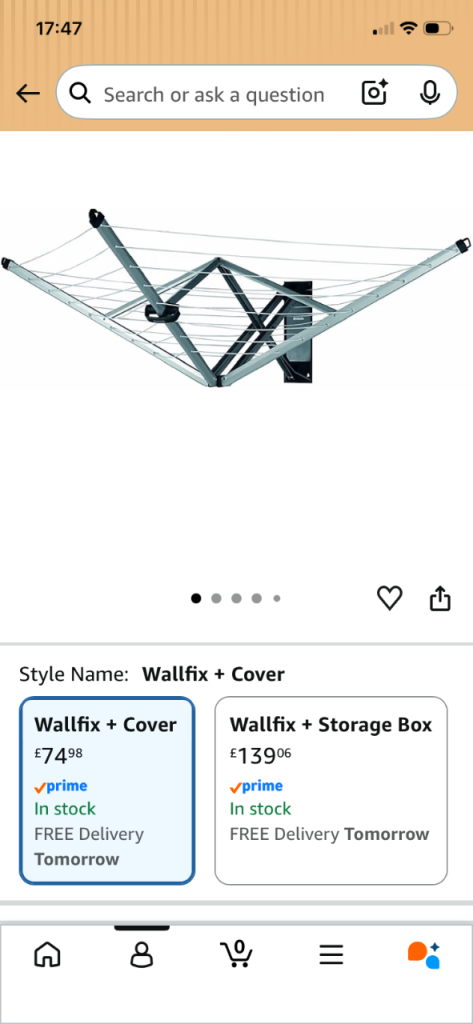 Brabantia WallFix Retractable Clothes Line with Cover – Silver, Good Condition