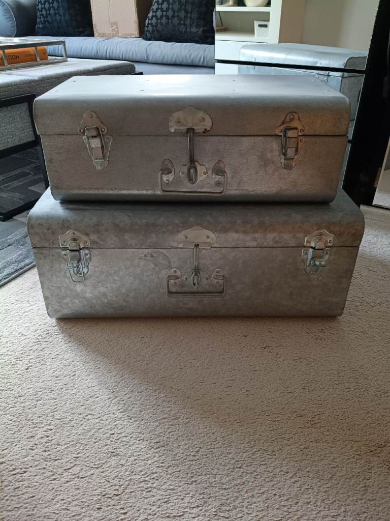 2 X silver metal trunks 