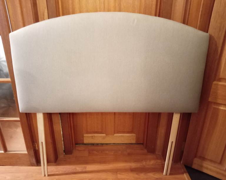 Double Headboard With Solid Wooden Support Legs Soft Padded Fabric Spotless Condition Slate Grey 