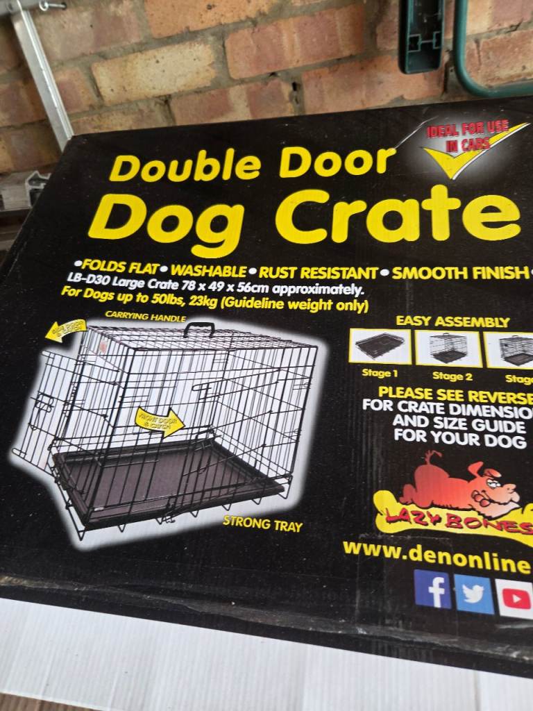 New Double Door Dog Crate - Large, Folds Flat