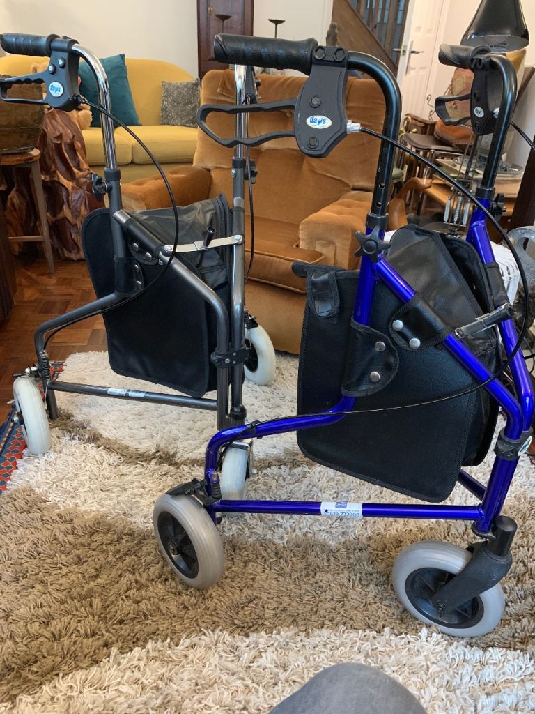 Mobility walker, with basket, for shopping.