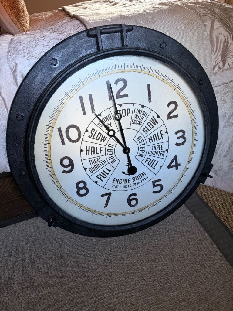 Large Round Wall Clock - Ship's Engine Room Telegraph Style
