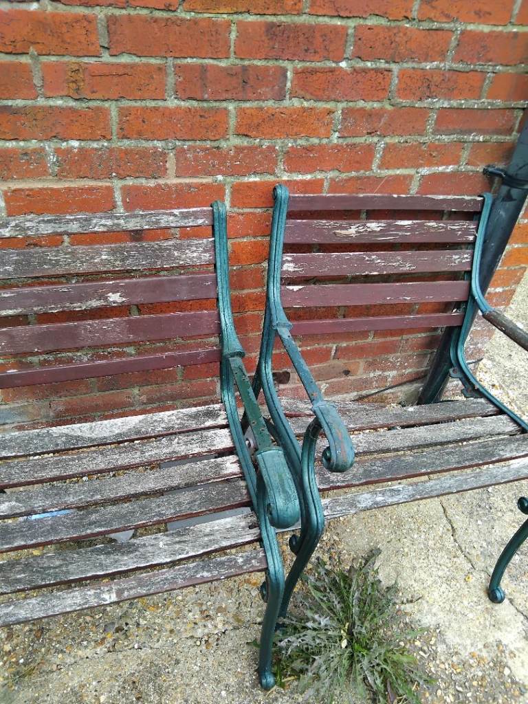 Cast Iron Garden Bench Ends - Green, Fair Condition