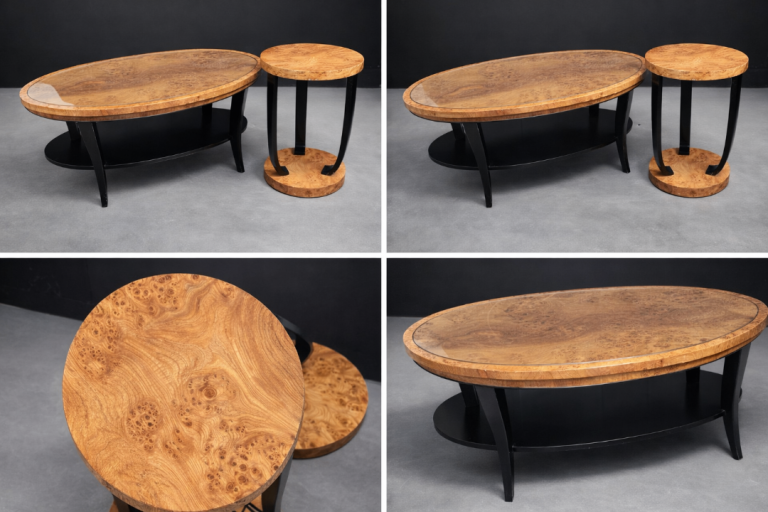 🔥 Stunning Art Deco Style Burr Wood Coffee Table & Side Table Set 🔥