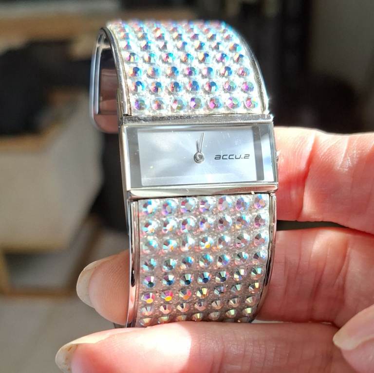 Glitter bangle Accue watch puchased from an inflight magazine
