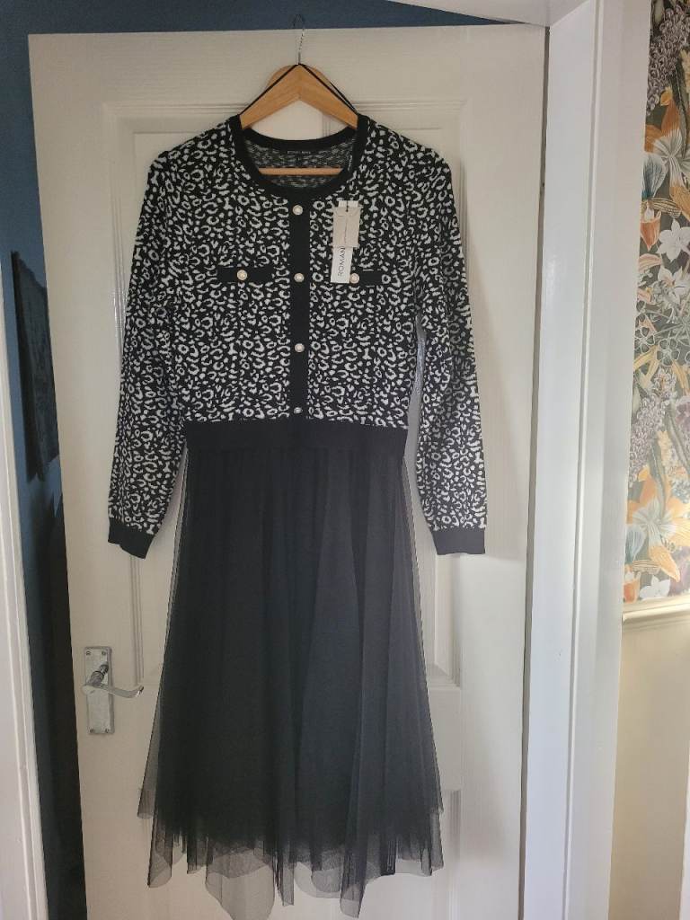 New Black and White petit Tulle Midi Dress with Tags
