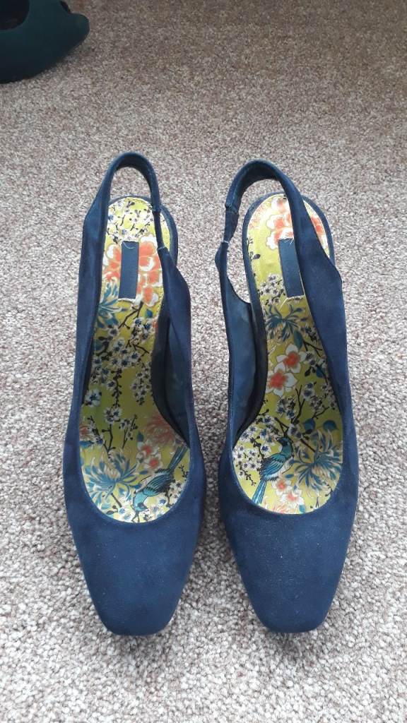 NEXT - Blue suede look ladies sling back high heels - size 8