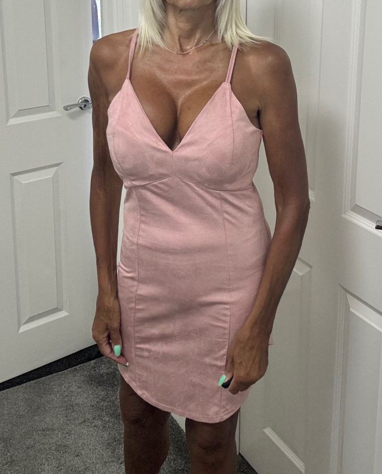 Women's NEW Pink Suede-Padded Bust- Look Mini Dress – Size: M (8/10)