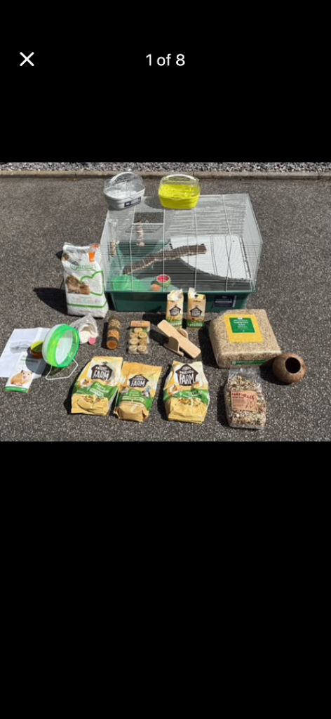 Hamster cage and all accessories, including carrier boxes