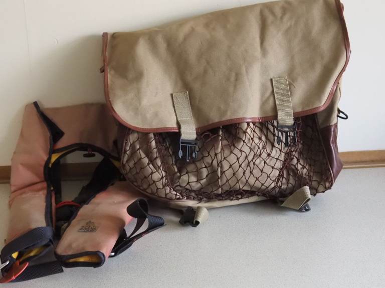 Vintage Canvas Fly Fishing Game Bag. Large & Life Jacket 