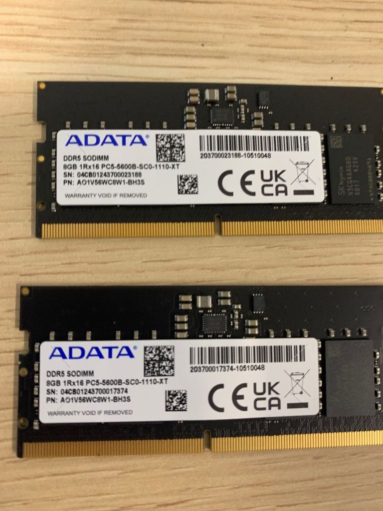 ADATA DDR5 5600 mhz SODIMM 8GB RAM Sticks (2 available) - new , not used. 