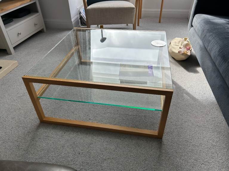 Contemporary oak and glass coffee table