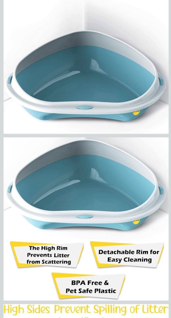Blue Large Corner Cat Kitten Litter Tray with Rim, Anti-Spillage Brand New Boxed 49 x 40 x 17.5cm