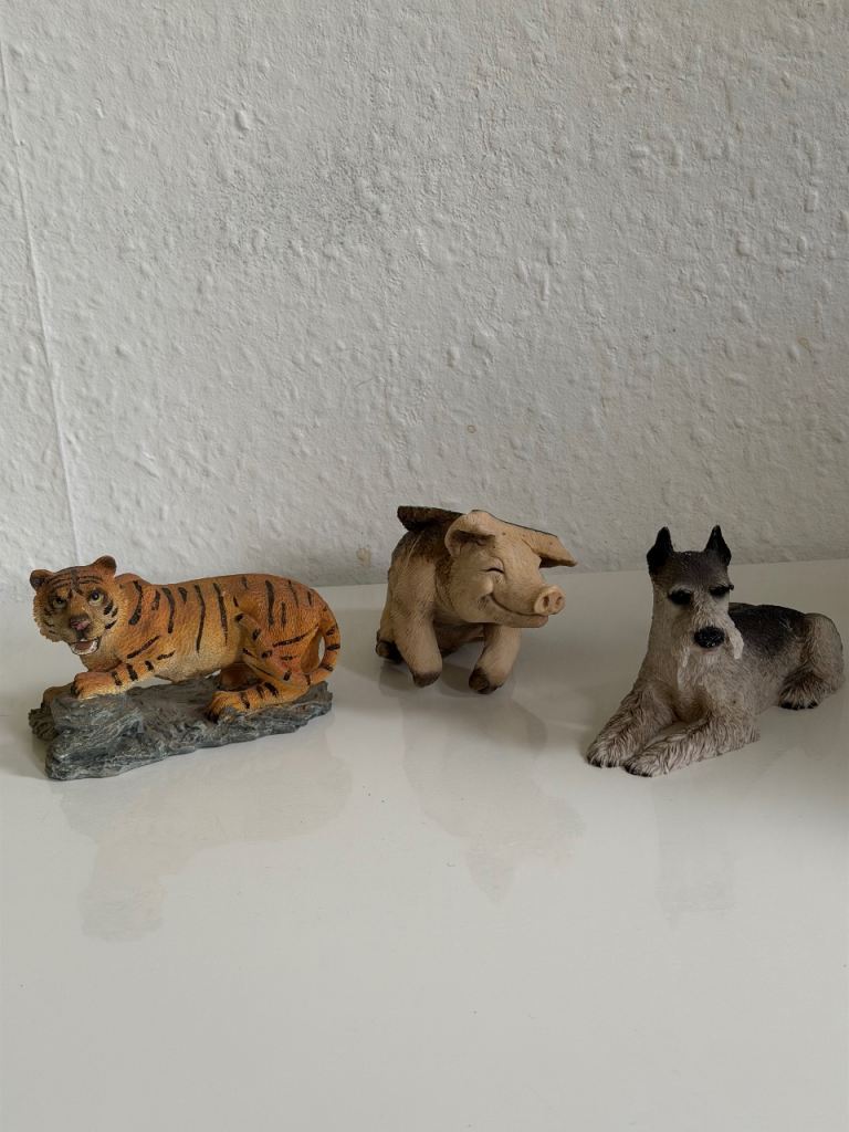 Animal Figurine Bundle – Tiger, Dog & Pig Ornament Set