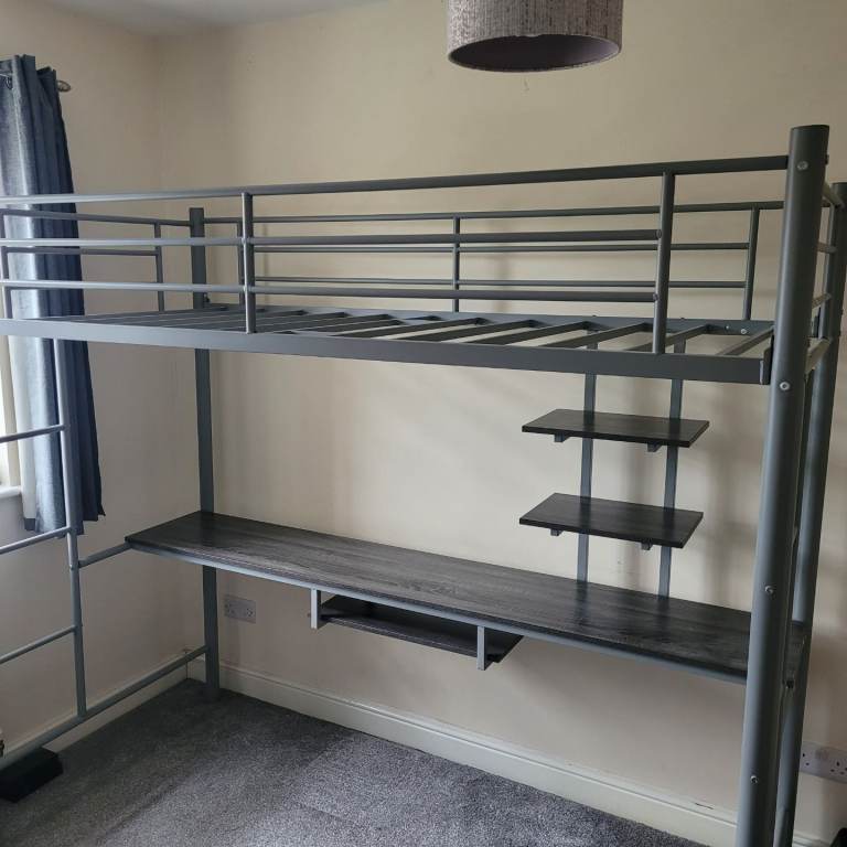 High bed with desk under 