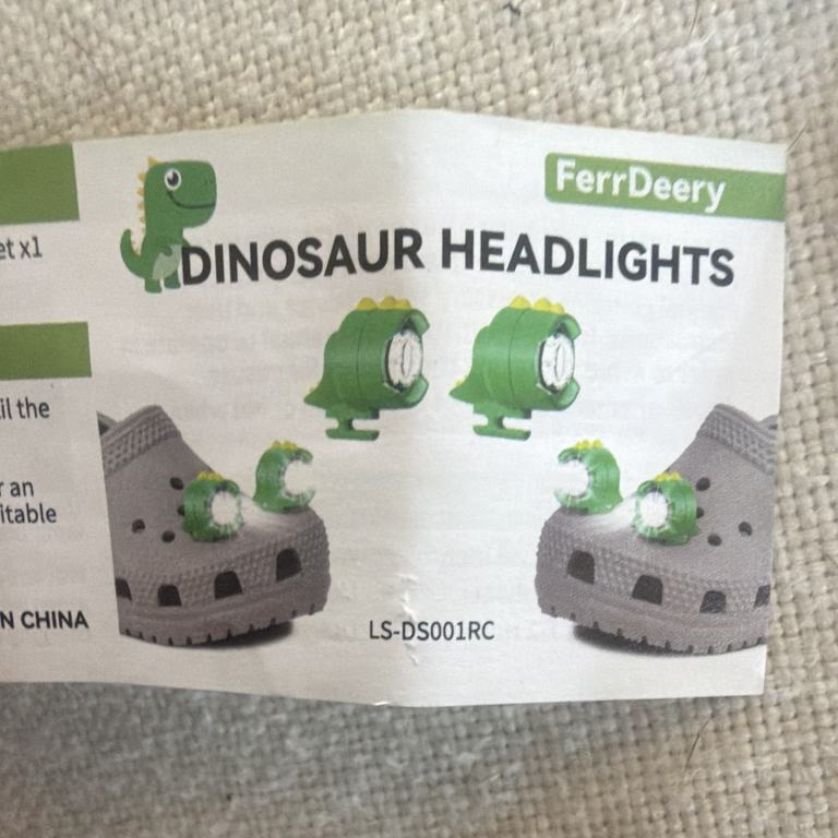 3no pack of two Dinosaur headlight Charms for Crocs - Rechargeable