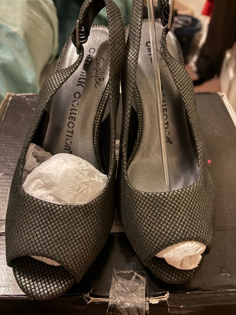 Catwalk Collection Slingback Heels – Silver, New with Tags