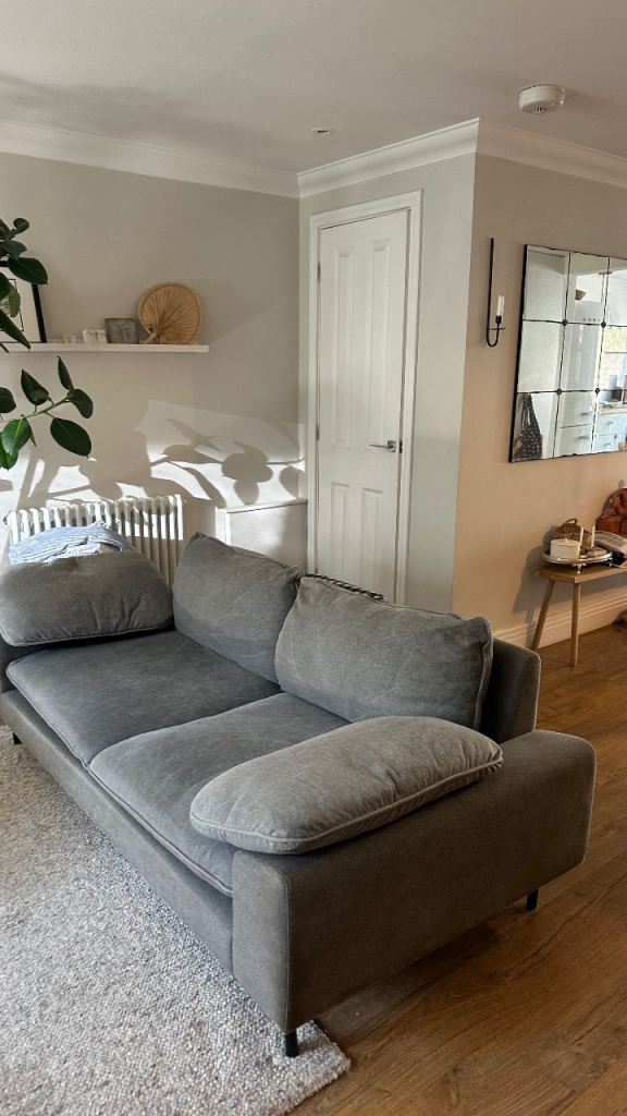 Comfy Grey Fabric Two-Seater Sofa – Good Condition