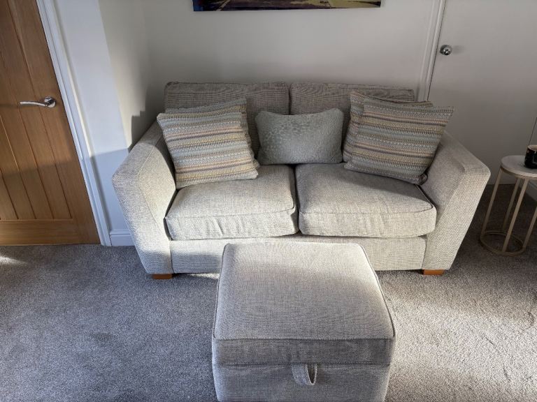 DFS Sophia 2 seater sofa, Swivel cuddle chair and foot stool