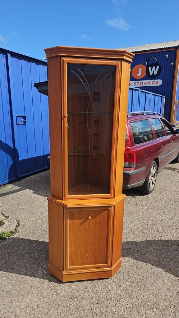 Vintage teak corner display cabinet