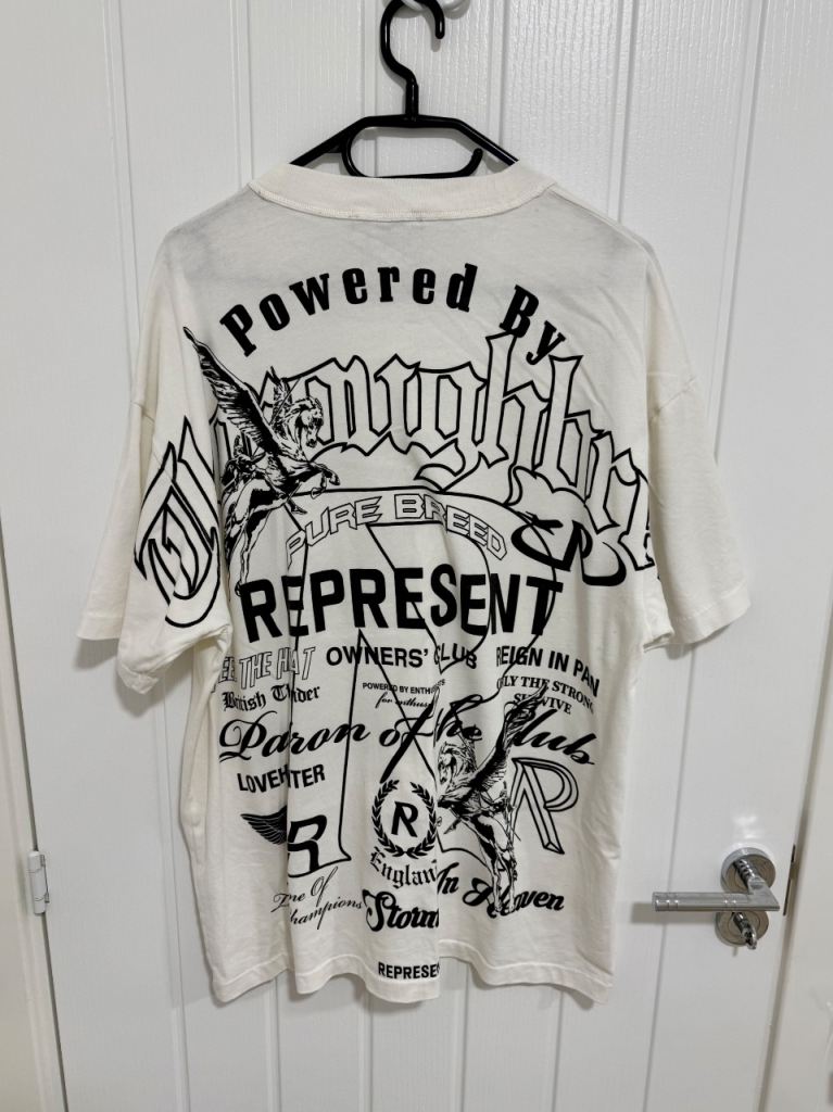 Represent Owners Club The Icons Collection white oversized fit crew t-shirt, M