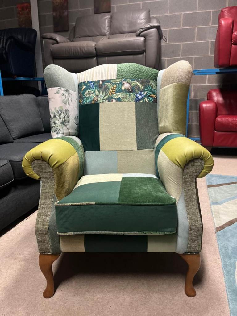 image for Brand New Stunning Wingback Patchwork Fabric Chair 