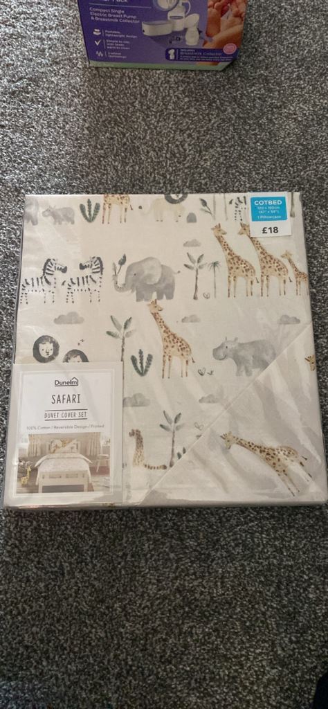 Cotbed Duvet Cover & Pillowcase Set - Safari Animals, New