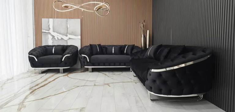 Kingston 3+2+1 Seater Sofa Black & Chrome 
