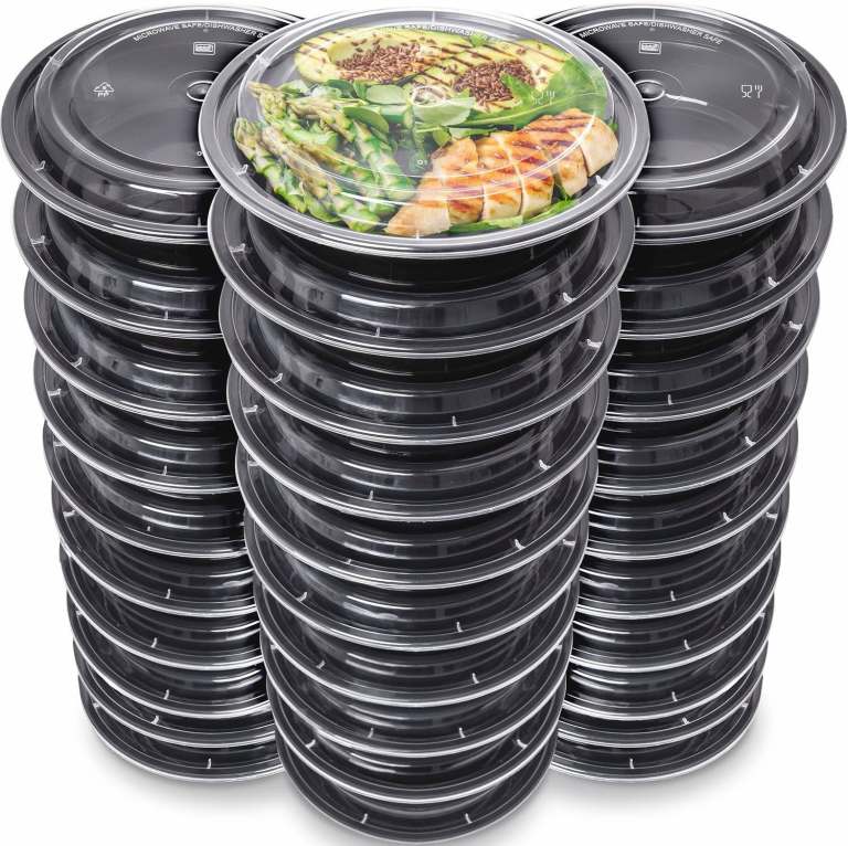 New in sealed box 30 x Round Black Plastic Meal Prep Containers with Lids