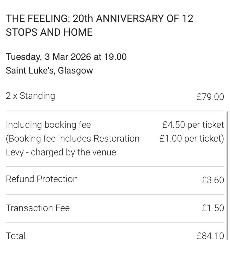 2 Standing tickets for The Feeling @ Glasgow
