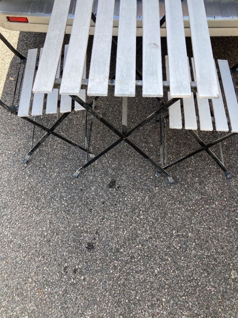 Folding Wood Patio Table – White with Black Frame