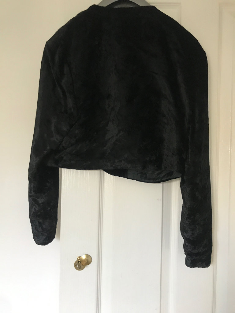ladies black crushed velvet waist length jacket
