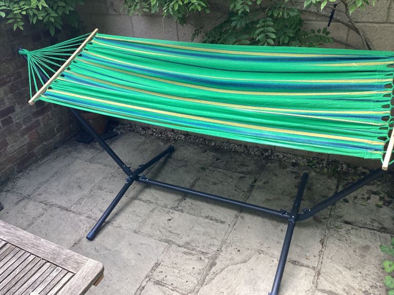 Green Striped Hammock with Stand 
